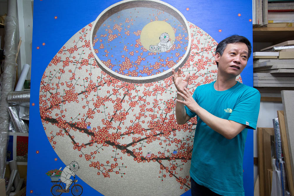 그림;화가;화백;모용수;달;매화;호랑이;석채;오일스틱